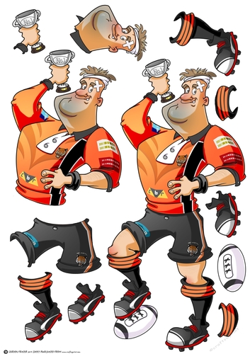 Rugby Dude: Orange, Black Stripes Decoupage Sheet