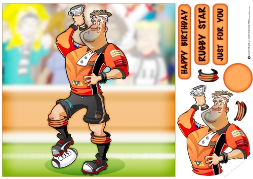 Rugby Dude: Orange, Black Stripes 8x8 Quick Card