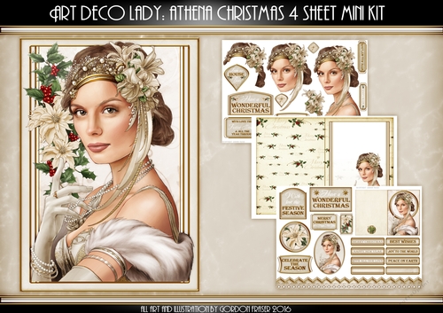 Art Deco Lady Christmas Athena Cream 4 Sheet Mini Kit