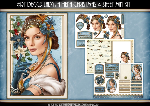 Art Deco Lady Christmas Athena Dark Blue 4 Sheet Mini Kit