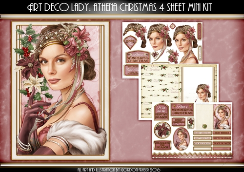 Art Deco Lady Christmas Athena Dark Pink 4 Sheet Mini Kit