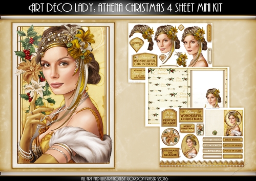 Art Deco Lady Christmas Athena Gold 4 Sheet Mini Kit