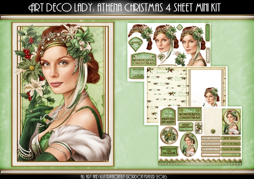 Art Deco Lady Christmas Athena Green 4 Sheet Mini Kit