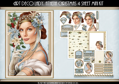 Art Deco Lady Christmas Athena Light Blue 4 Sheet Mini Kit