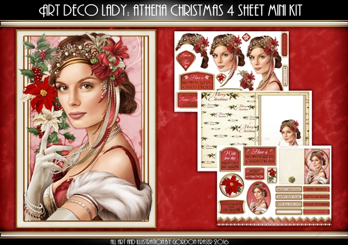 Art Deco Lady Christmas Athena Red 4 Sheet Mini Kit