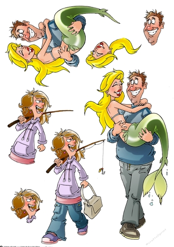 Blonde Mermaid Fishing Dude Decoupage Sheet