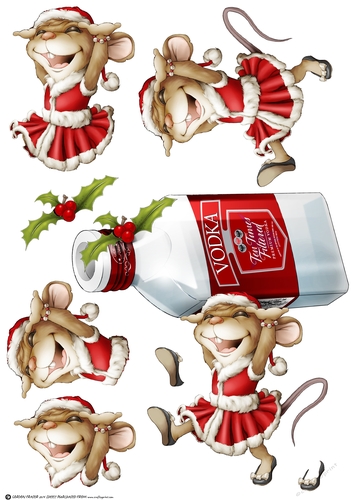Mrs Christmas Vodka Mouse Decoupage Sheet