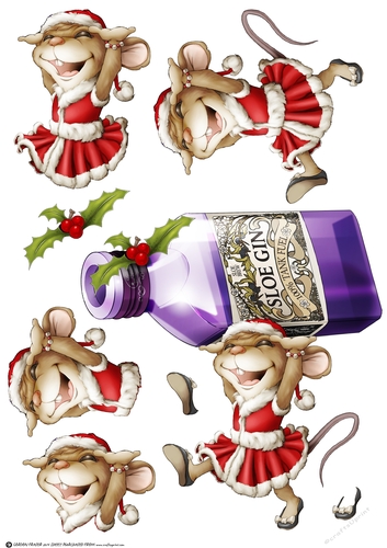 Mrs Christmas Sloe Gin Mouse Decoupage Sheet