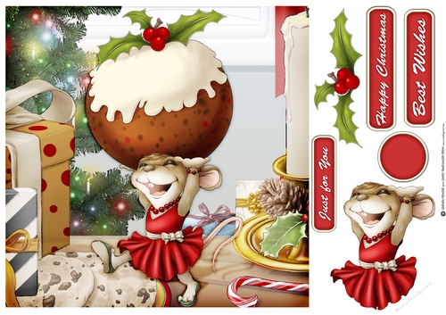 Mrs Christmas Pudding Mouse 8x8 Quick Card