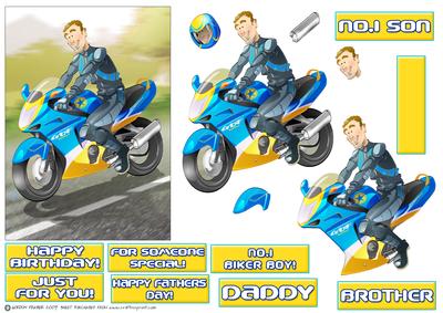Biker Dude Blue and Yellow.
