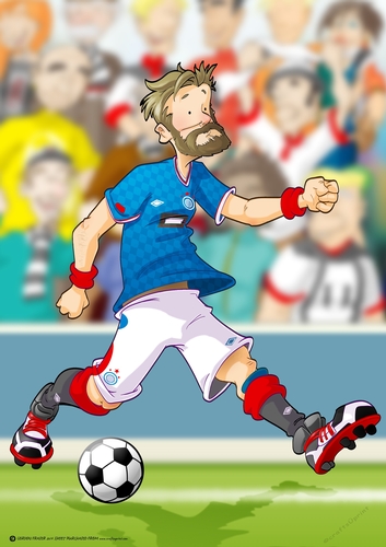 Football Dude Blue and White Beard A4