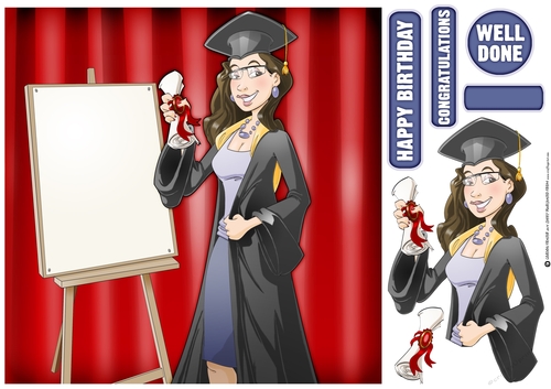 Graduation Dudess Brown Hair Blank Board 8x8
