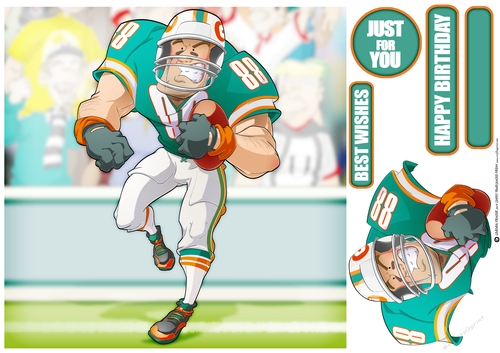 American Football Dude (Aqua and Orange) 8x8