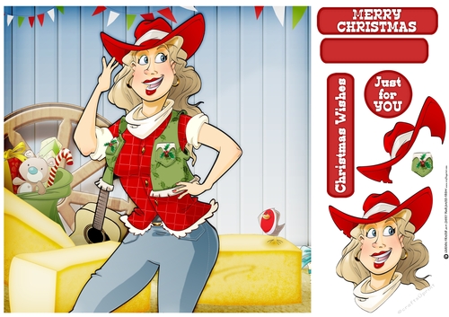 Christmas Line Dancer Lady (Red) 8x8 Card Front
