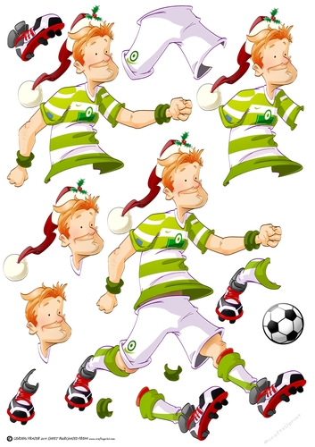 White and Green Footballer Dude Decoupage Sheet