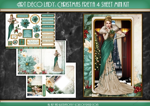 Art Deco Lady Freya Christmas 4 Sheet Mini Kit AQUA