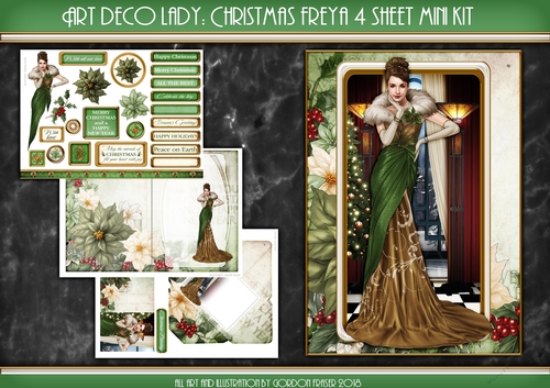 Art Deco Lady Freya Christmas 4 Sheet Mini Kit GREEN