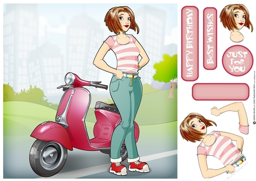 Moped Dudess (Pink) 8x8 Quick Card