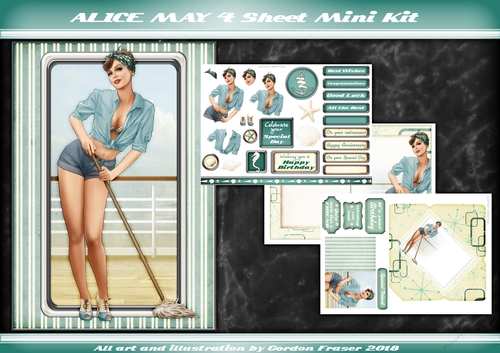 1950s Pin Up Girl Alice May 4 Sheet Mini Kit Aqua