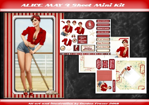 1950s Pin Up Girl Alice May 4 Sheet Mini Kit Red
