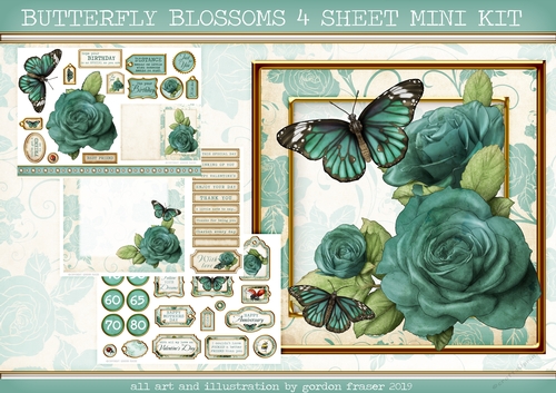 BUTTERFLY BLOSSOMS 4 SHEET MINI KIT AQUA