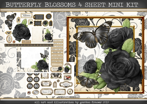 BUTTERFLY BLOSSOMS 4 SHEET MINI KIT BLACK