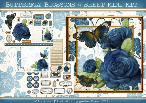 BUTTERFLY BLOSSOMS 4 SHEET MINI KIT BLUE