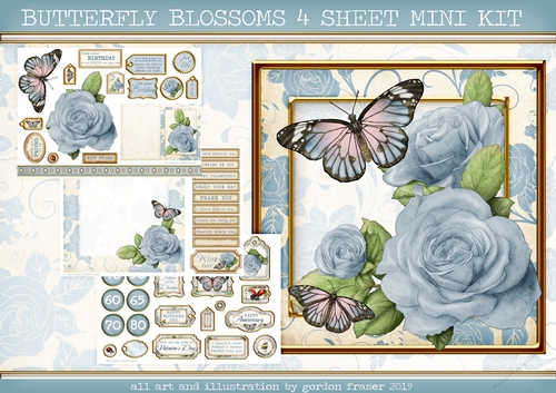 BUTTERFLY BLOSSOMS 4 SHEET MINI KIT LIGHT BLUE
