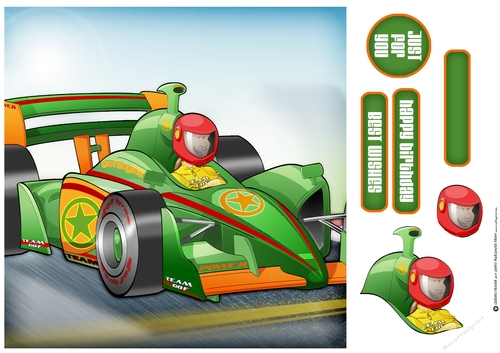 Formula 1 Racing Car Dude Green 8x8 Quick Card