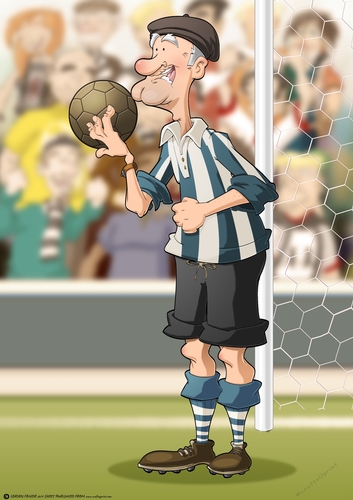 Blue and White Stripe Old Footballer Dude A4