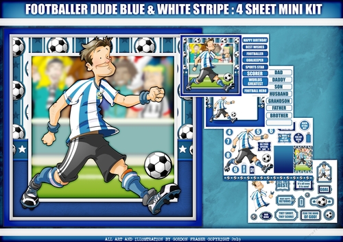Footballer Dude Blue and White Stripe 4 Sheet Mini Kit