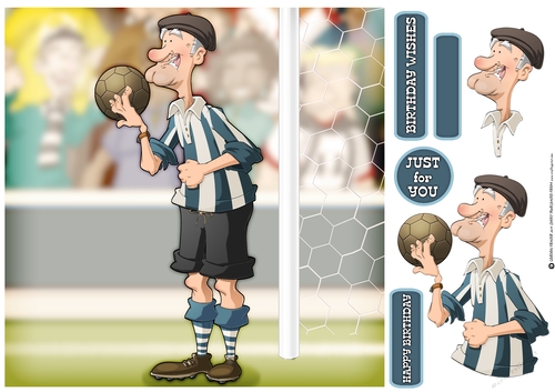 Blue and White Stripe Old Footballer Dude 8x8 Quick Card