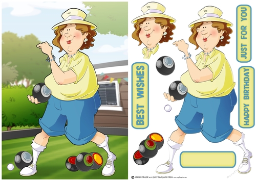 Lawn Bowls Lady 2 Blue and Yellow