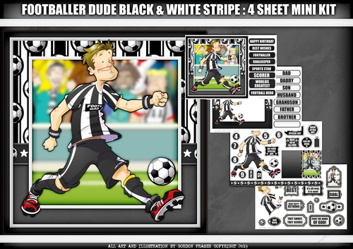 Footballer Dude Black and White Stripe 4 Sheet Mini Kit