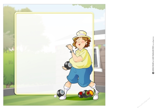 Lawn Bowls Lady 2 Blue and Yellow 8x8 Insert