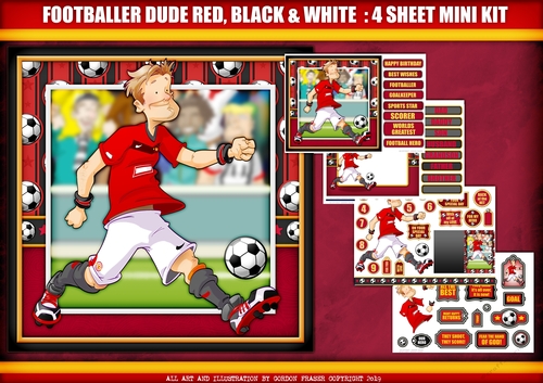 Footballer Dude Black, Red and White  4 Sheet Mini Kit