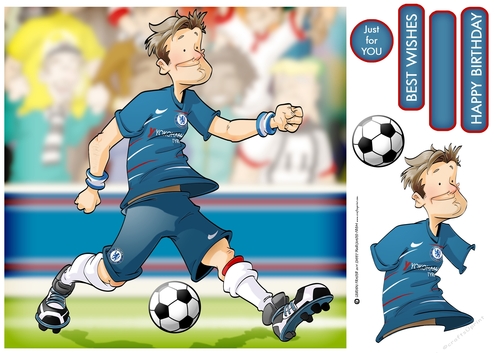 Football Dude Blue, Red and White, Stripes 8x8 Quick Card