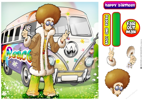 Hippy Dude with Camper Van  8x8 Quick Card