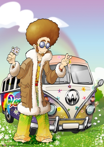 Hippy Dude with Camper Van A4