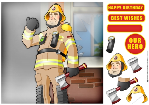 Fireman Dude Sand Uniform 8x8 Quick Card