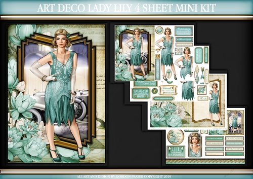 Art Deco Lady Lily 4 Sheet mini Kit Aqua