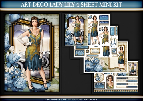 Art Deco Lady Lily 4 Sheet mini Kit Blue