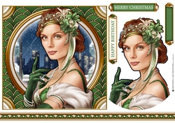 Art Deco Lady Christmas Athena 7x7 Green