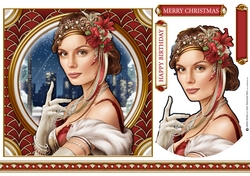 Art Deco Lady Christmas Athena 7x7 Red