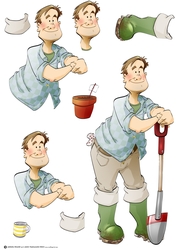 Gardening Dude Blue Decoupage Sheet