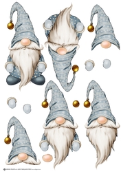 Alfred the Christmas Gnome Blue Decoupage Sheet