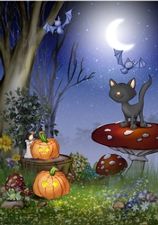 Halloween Gnome Witch Forest Scene