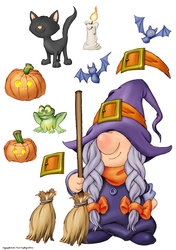 Halloween Gnome Witch Decoupage Sheet