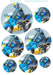 Biker Dude Blue and Yellow Circle Pyramid.