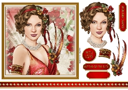 Art Deco Lady Lola 7x7 Quick Card Red